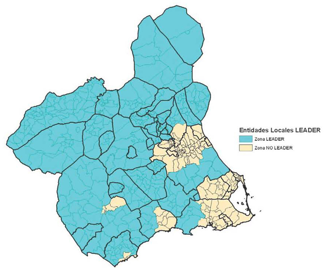 Mapa de la Región de Murcia con las entidades locales